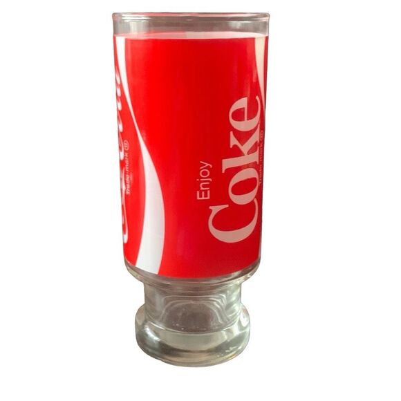Vintage Coca-Cola Enjoy Coke Footed Pedestal Tumbler Glass Cup Nostalgia - Picture 3 of 14